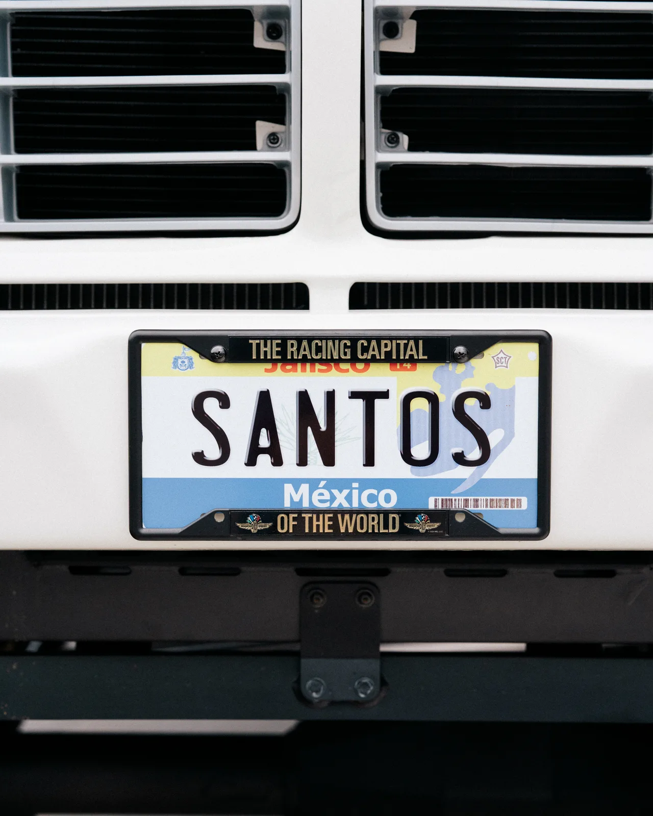 SANTOS Mexico license plate on the rear of a vintage Ford pickup